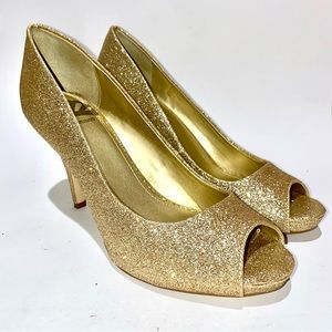 Fergalicious by Fergie Open Toe Platform Glitter Pumps - Size 9
